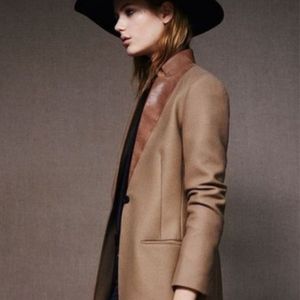 All Saints Lorie Minimalist Wool Taupe Brown Coat Jacket with Suede Collar Sz 4